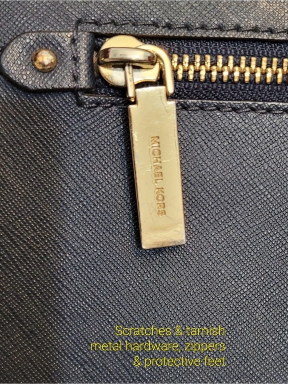 Michael Kors Navy Saffiano Satchel Crossbody Bag with Gold Hardware - Picture 13 of 16